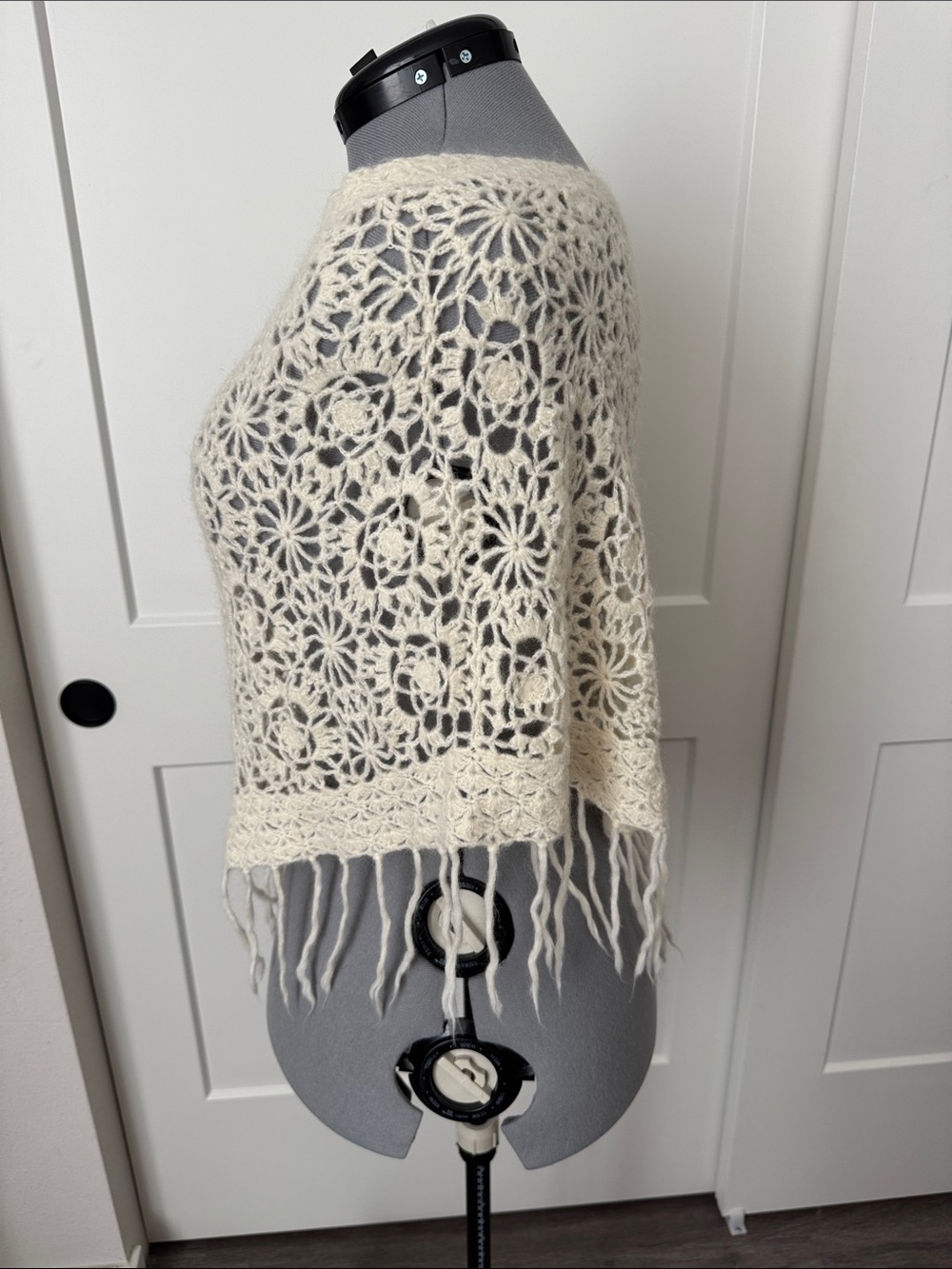 Crochet Fringe Poncho in Cream - Picture 2 of 7